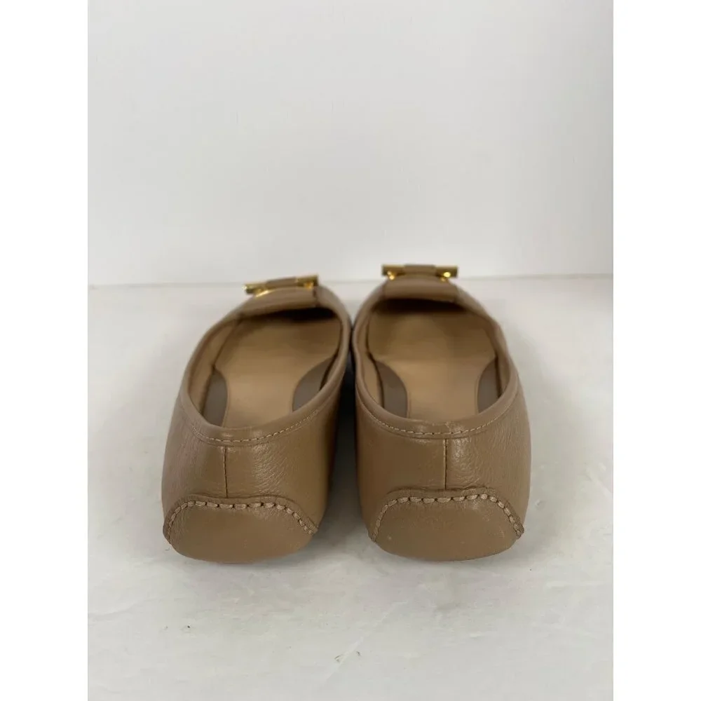 Michael Kors Size 6.5 Tan Balletcore Flats Leather Ballet‎ Gold Buckle Detail